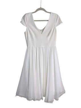 DRESS THE POPULATION Corey Off-White Lace Trim Chiffon Dress  Bridal Coquette M